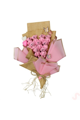 9 Pelüş Ayıcıklı Ve Led Işıklı Buket, 57cm X 45cm - Pembe