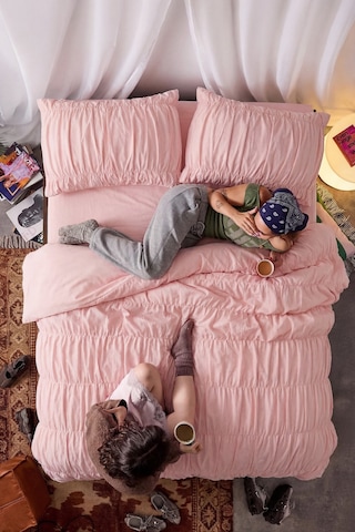 Büzgülü Çift Kişilik Açık Pembe Pamuklu Nevresim Seti
