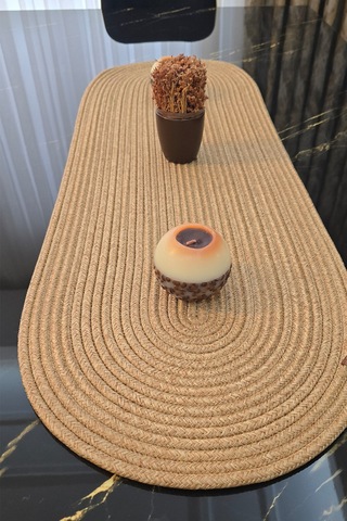 Tres İpli Kalın Yapıda 35x100 Cm Runner Şık Masa Orta Sehpa Üstü Dekoratif Sofra Aksesuarı Bej