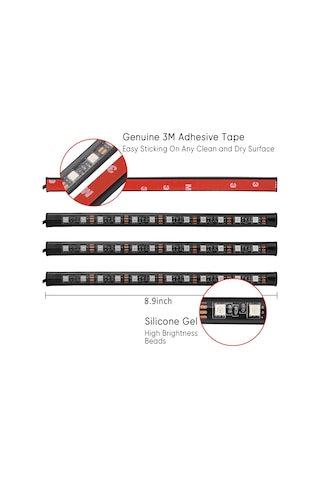 Geeroyoo Araç İç Led Işık Seti 48 Led 4x22cm - Usb Girişli, Müzik Rhytmi İle Renk Değiştirme, Kumanda Kontrol, Su Geçirmez