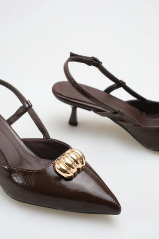 Sermoda Topuklu Kadın Ayakkabı - 5 Cm İnce Topuklu Sivri Burun Kadın Stiletto Ayakkabı Kahve Yanki