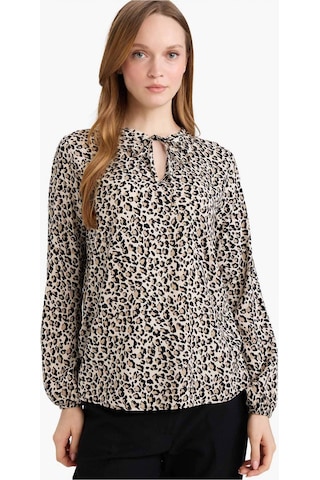 Defacto Regular Fit Bisiklet Yaka Leopar Desenli Uzun Kollu Bluz N1809az26sper103 Ekru-er103