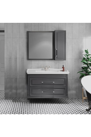 Denko Albatros 100 Cm Mdf Gri Banyo Dolabı Alt Modül Ve Lavabo Gri