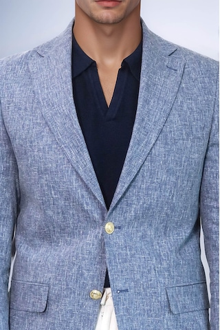 Koyu Mavi Keten Dokulu Gold Renk Metal Düğmeli Slim Fit Erkek Blazer Ceket - Wessi Navy Blue