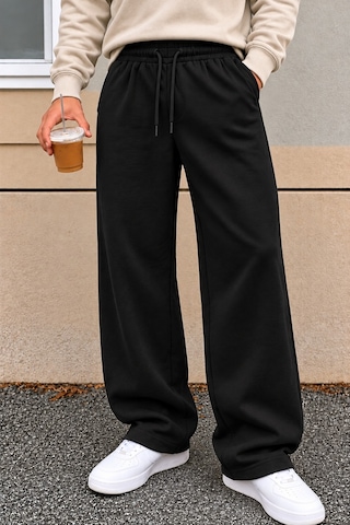 Tarz Cool Erkek Oversize Baggy Fit Eşofman Altı %100 Pamuk 3 İplik Şardonlu Bol Paça Rahat Kesim Siyah