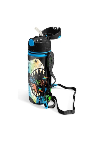 Coral High Kids Gri Dinozor Desenli Pipetli Alüminyum Matara 600 Ml 11944