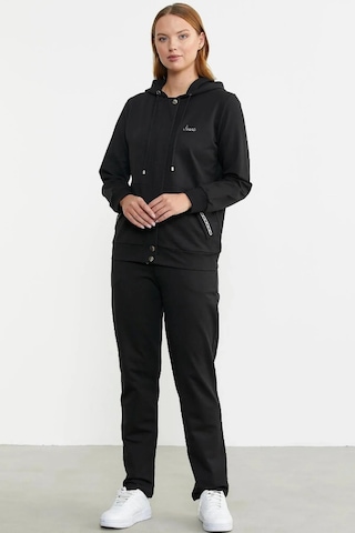 Sementa Cepli Fermaurlı Kapüşonlu Bayan Eşofman Takım Siyah