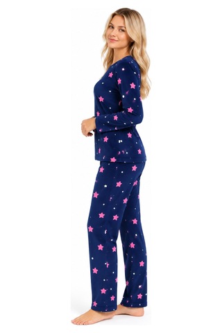 Sleeeproom Kadın Süet Mevsimlik Yıldız Desen Lacivert Pijama Takımı