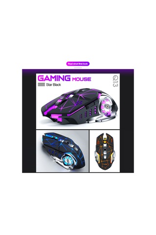 Xindoker T-wolf Q13 Kablosuz Mouse, 2.4g, Sessiz Tıklama, 3 Dpı Seviyesi 1200/1600/2400 , Yenilenebilir Pil, 7 Renkli Işık, Ergonomik Tasarım - Siyah