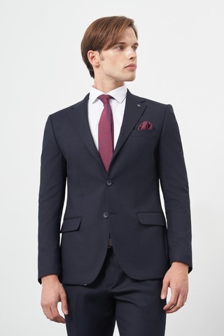 İmza Koyu Lacivert Armürlü Mono Yaka Tam Astar Esnek 6 Drop Slim Fit Classic Takım Elbise 1001245175 Koyu Lacivert