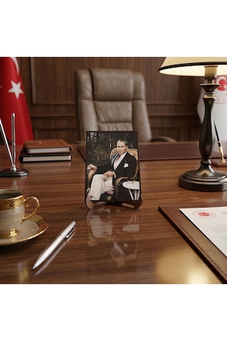 Atatürk Masaüstü Ahşap Tablo - Kabartmalı Baskı Şık Hediyelik 11x16 Cm No 4 3 Parça