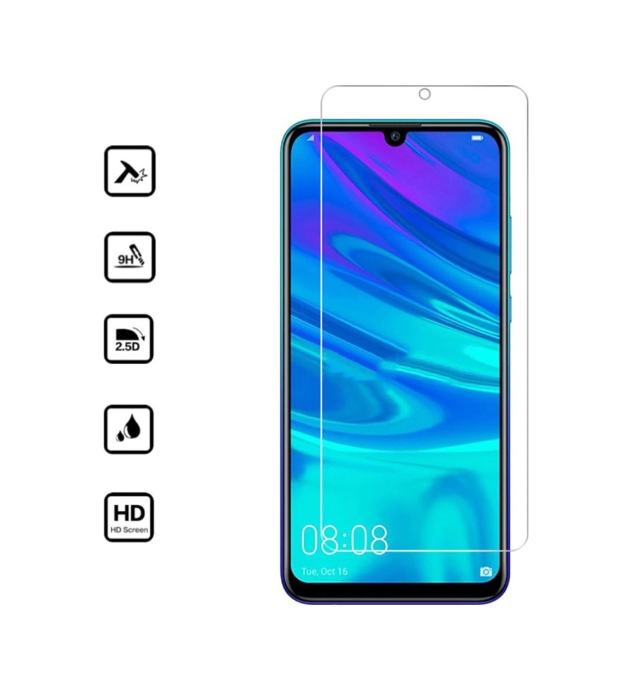 Huawei P Smart 2019 Ekran Koruyucu 9h Kılıf Kulaklıklara Uyar - Transparen