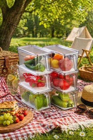 6 Lı Piknik Saklama Seti Kapaklı Şeffaf Gıda Kabı Et Sebze Köfte Uyumlu Gri