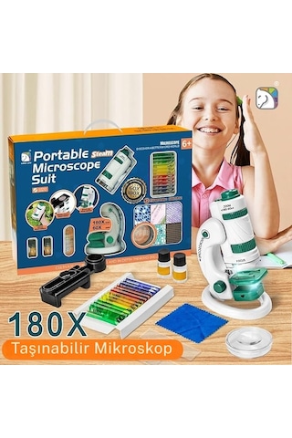 Monozone Dijital Mikroskop Seti 60-180x Büyütme El Mini Eğitici Çocuk Mikroskobu 21 Parça Eğitici Set