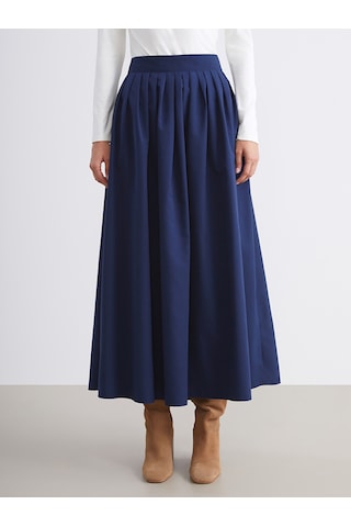 Lcw Modest Lacivert Beli Fermuarlı Pileli Kloş Etek
