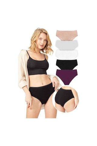 Basic Klasik Pamuklu Geniş Kenarlı Bato Külot 5'li Paket Çok Renkli 3 Çok Renkli