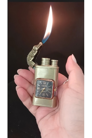 Timsah Başlıklı Antik Gold Saatli Çakmak Çok Renkli