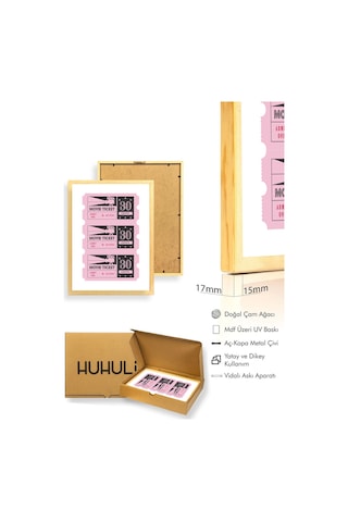 Doğal Ahşap Çerçeveli Retro Sinema Bileti Tablo - Pembe Geçmişten Tasarım Huhu2375