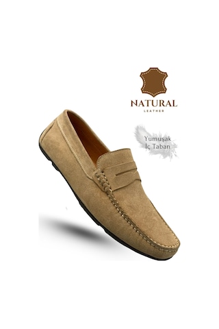 Sermoda Erkek Loafer - Hakiki Deri Rok Loafer Erkek Ayakkabı Süet Bej