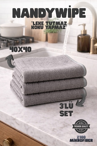 Nandywipe 3 Lü Mikrofiber Temizlik Bezi 40x40 Cm Leke Tutmaz, Süper Emici Çok Renkli