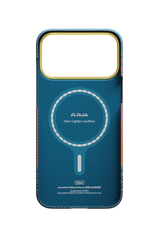 Apple iPhone Uyumlu 17 Pro Kılıf M-safeli Aramid Fiber Pitaka Sunset 2.0 California Dream Seri Kapak Turuncu-mavi Turuncu - Mavi