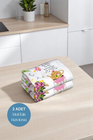 2li Paket Baskılı Beyaz Mutfak Havlusu Modeli Bisikletli Kız