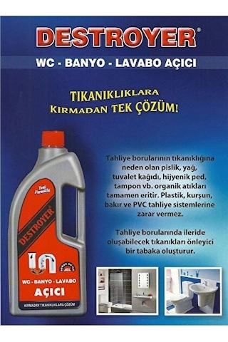 Destroyer Soğuk Suyla Banyo Wc Lavabo Gider Açıcı 1830 Gr