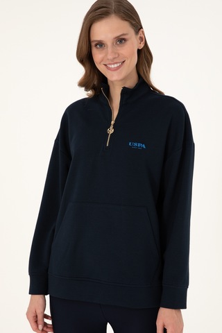 U.S. Polo Assn. Kadın Lacivert Dik Yaka Fermuarlı Sweatshirt 50297316-VR033