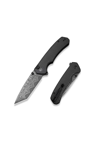 Civivi Brazen Twill Carbon Fiber Overlay On Black G10 Handle Damascus Blade Kamp Çakı Siyah