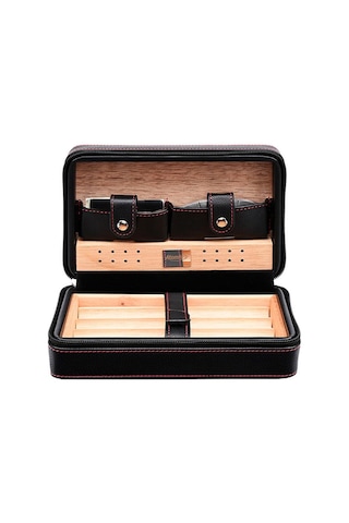 Atomic Fermuarlı Deri Puro Taşıma Seyahat Çantası Siyah 4lü