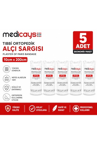 Medicays Ortopedik Alçı Sargısı 10cm x 200cm 5 Adet
