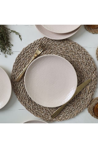 Keramika Kumlu Krem Rölyefli Pasta Tabağı 21 Cm 6 Adet Q32