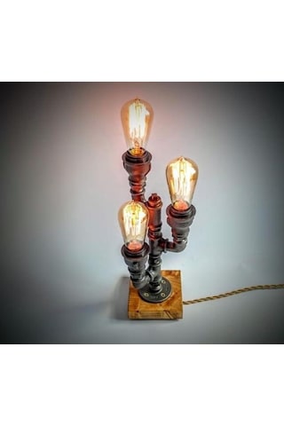 Borulardan Masa Lambası, Endüstriyel Aydınlatma,hediyelik Rustik Siyah