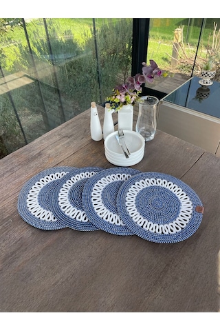 4 Kişilik Yuvarlak Amerikan Servis Özel Tasarım Lacivert 33 X 33 Cm Koyu Mavi