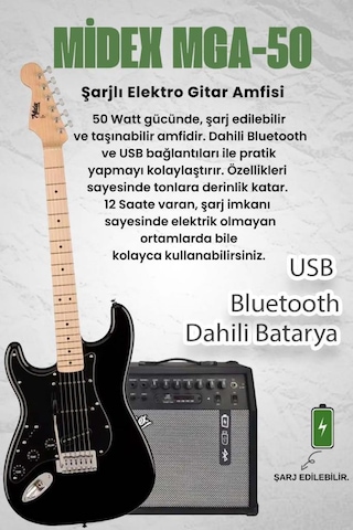 Midex Rph-31bk-50amp Solak Elektro Gitar 50w Amfili Full Set