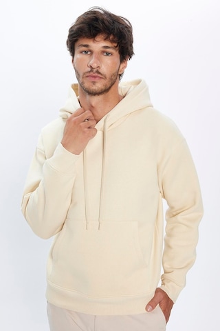 Tudors Unisex Oversize Geniş Kesim Pamuklu Yumuşak Dokulu İçi Polarlı Basic Bej Kapüşonlu Sweatshirt-31459-bej Bej