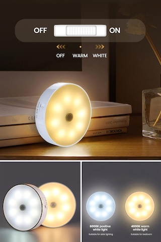 Technojet Usb Şarjlı Işık Renk Seçenekli Akıllı Hareket Sensörlü Spot Led Kablosuz Lamba 1 Adet