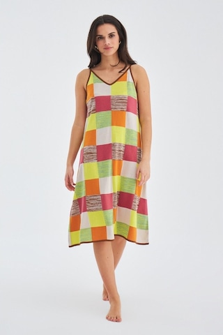 Peraluna Bonjo Dress Askılı Yazlık Kadın Triko Elbise Çok Renkli Çok Renkli