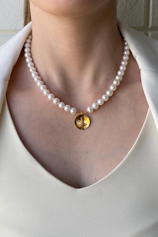 7,5 Mm Osmanlı Tuğralı Doğal İnci Kolye Gold