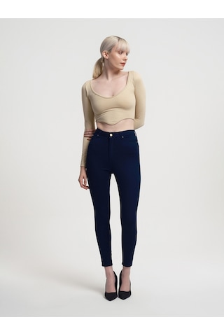 Crop Kadın Tshirt U.kol Bej