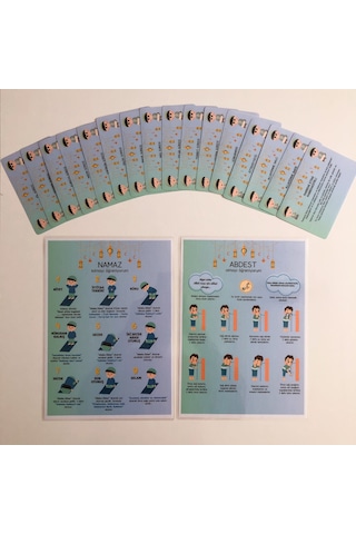 Çocuklar İçin Namaz Ve Abdest Posterleri, Sure Ve Dua Ezber Kartları Erkek