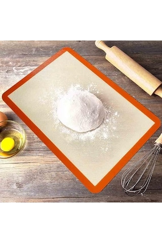 Silikon Pişirme Matı, Turuncu Kenarlı, Yapışmaz Fırın Tepsisi Altlığı