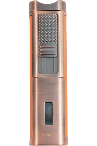 Parmida 3 Torch Pürmüz Sehpalı Gövdesi Turuncu Deri Bronz Metal Puro Çakmağı - Tr9491