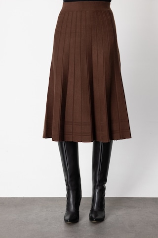 On Kadın Pileli Midi Boy Triko Etek 60201 Kahverengi Kahverengi