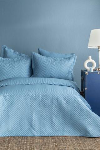 İssimo Home Simply Gökyüzü Mavi Çift Kişilik %100 Pamuk Saten Yatak Örtüsü Seti Mavi