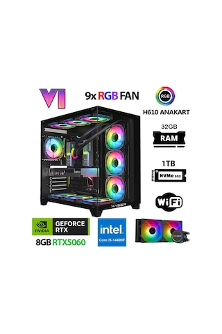 Xaser Sword X170 i5-14400F 32 GB 1 TB M.2 NVMe SSD 8 GB RTX5060 Free Dos Masaüstü Oyuncu Bilgisayarı