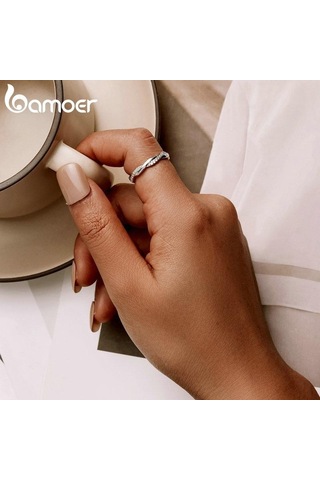Altın Bamoer 925 Ayar Gümüş Basit Bükülmüş Yüzük Boyutu 6 7 8 9 Kadınlar İçin 14 K Altın Kaplama Sonsuzluk Band Yüzük 3 Renk Güzel Takı
