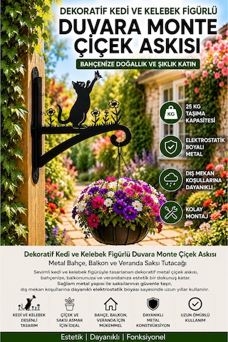 Dekoratif Kedi2 Figürlü Metal Duvara Monte Çiçek Askısı Bahçe, Balkon Ve Veranda Saksı Askılığı Elektrostatik Boyalı Dayanıklı Saksı Tutacağı Siyah Kedi Kelebe Dekoratif Kedi2 Figürlü Metal Duvara Monte Çiçek Askısı Bahçe, Balkon Ve Veranda Saksı Askılığı Elektrostatik Boyalı Dayanıklı Saksı Tutacağı Siyah Kedi Kelebe