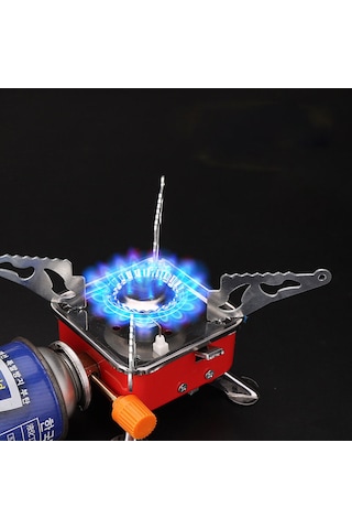Portatif Mini Kamp Ocağı Katlanır Ayaklı Kendinden Çakmaklı Kartuş Gaz Uyumlu Outdoor Kamp Ocağı 2 Kartuş Hediyeli Kırmızı