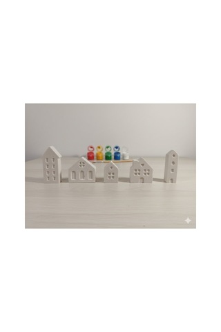 Taş Tozu Boyama Seti- Mini Şehir - 10'lu Set + 6 Ana Renk Boya+fı